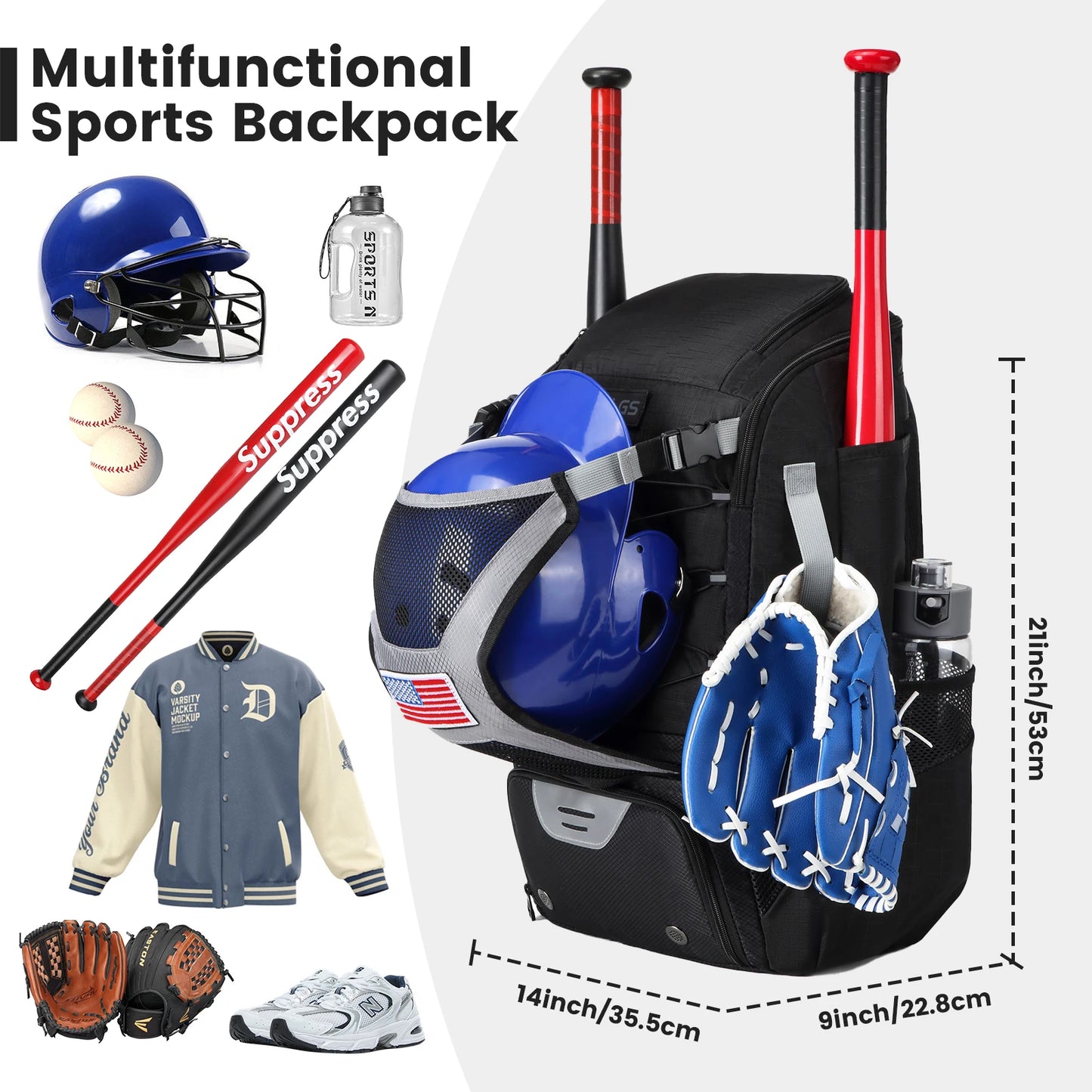 YH GSCN Baseball Equipment Bag With Shoe Compartment Backpack