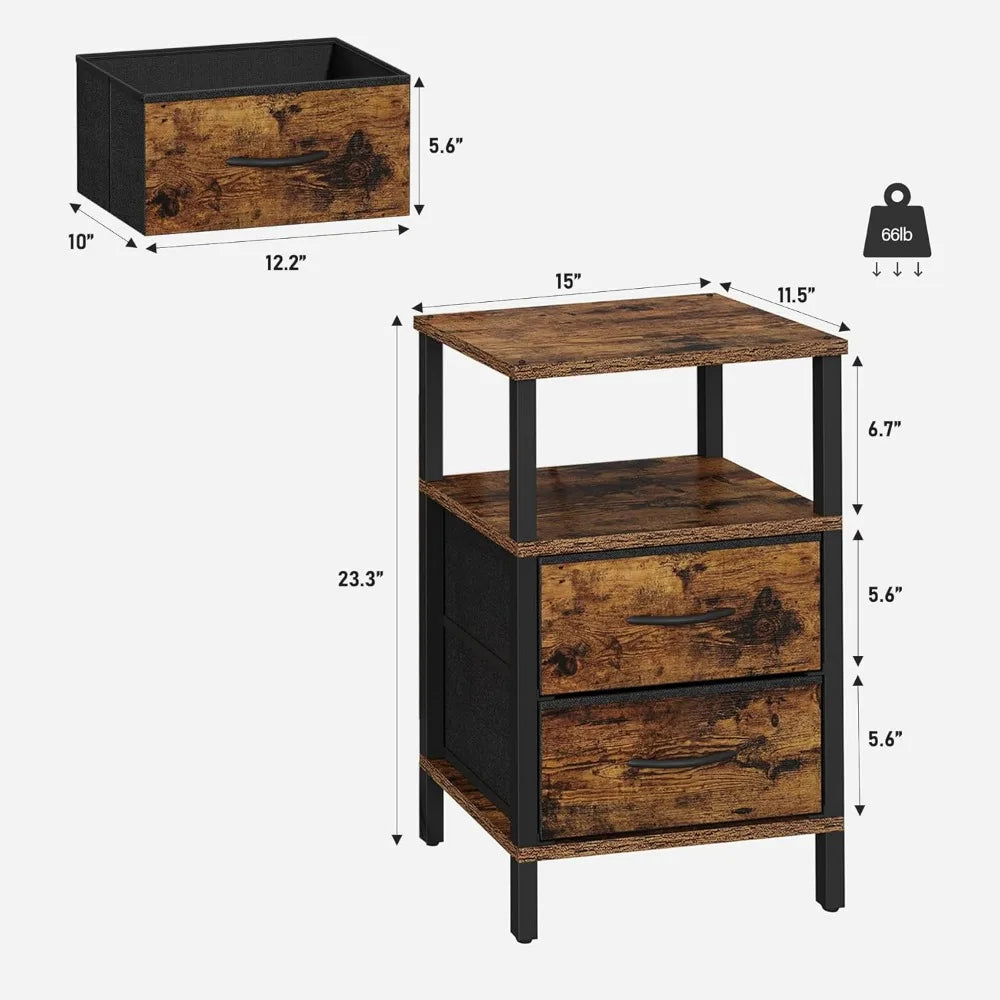 Set Of 2 Nightstands With Fabric Drawers Modern End Tables