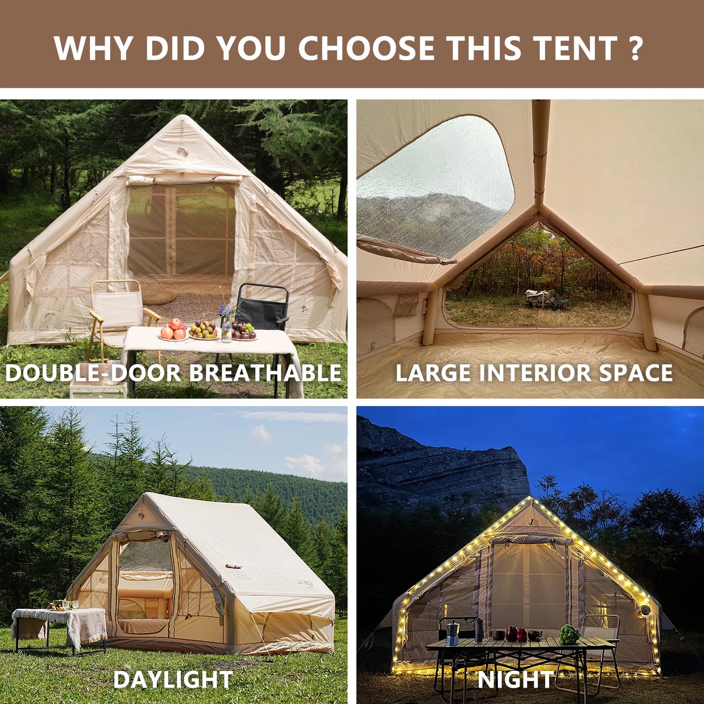 Pakicetus Inflatable Tent With Skylight Quick Setup Family Tent