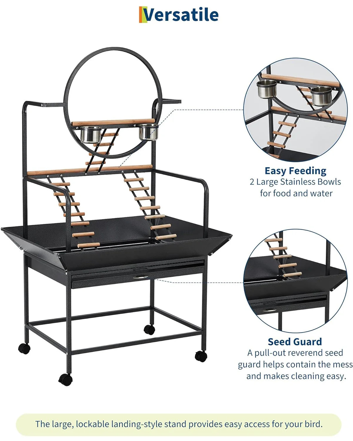 HiMISSCN Bird Play Stand With Lockable Wheels Activity Center