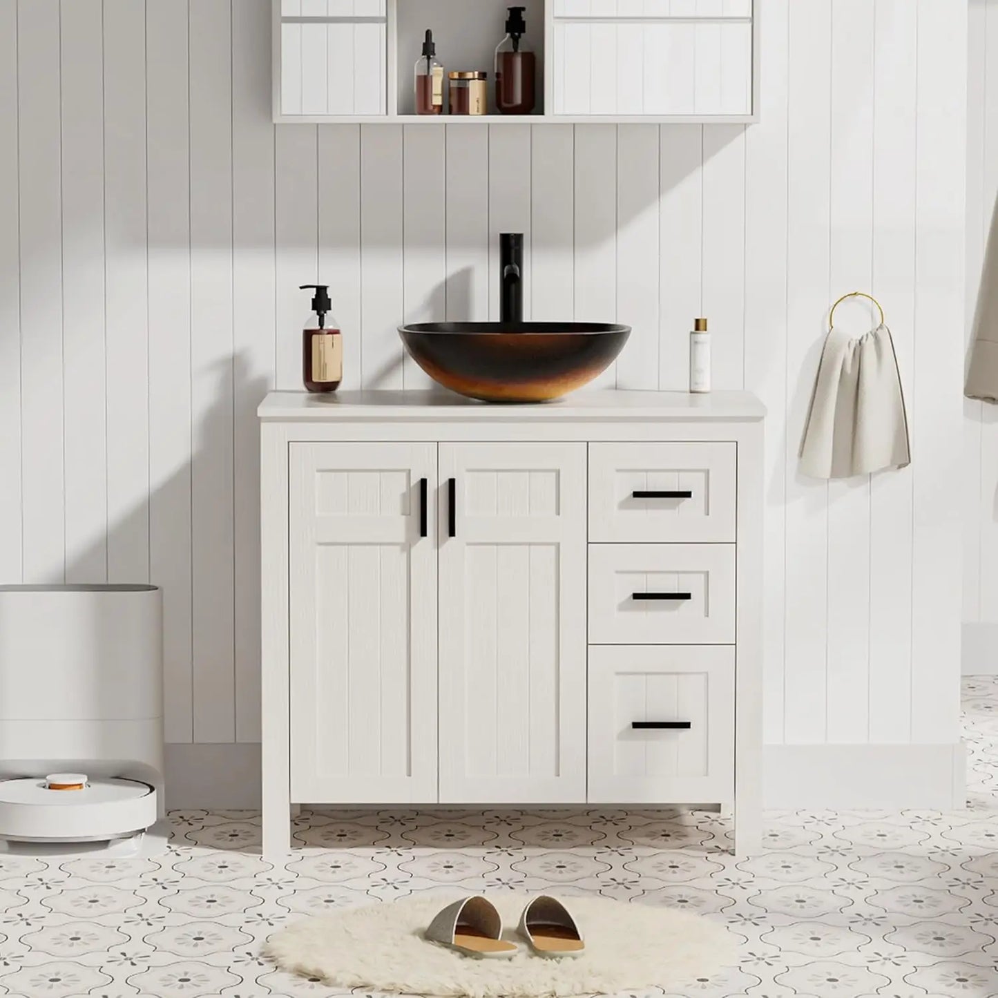 Modern Freestanding Bathroom Vanity Sink Cabinet With Vessel Top