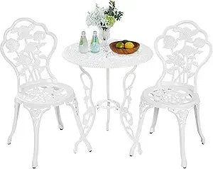 Outdoor 3 Piece Bistro Set With Rose Design Cast Aluminum