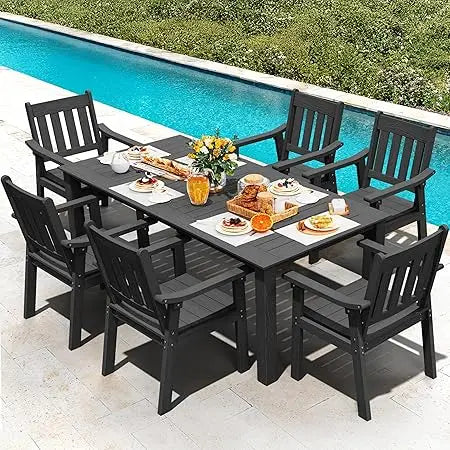 Patio Table Set 7 Piece Outdoor Dining Chairs Umbrella Hole