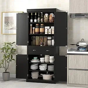 RBXC Kitchen Pantry Cabinet With Adjustable Shelves And Drawer