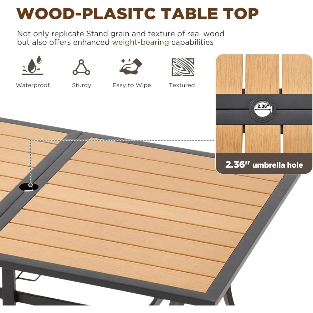 All-Weather Rattan Patio Dining Set With Wood Table Top And Cushions