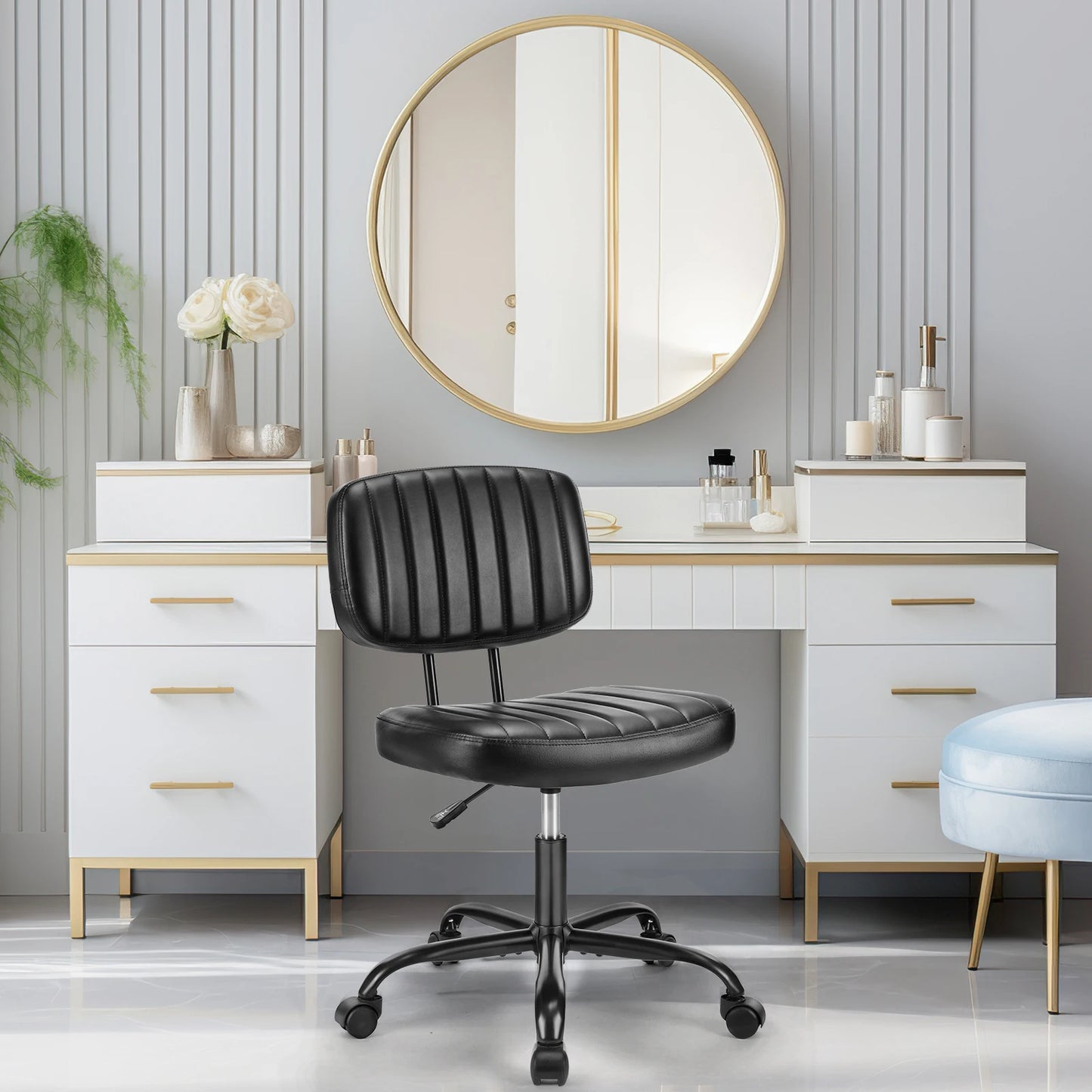 JHK Armless Office Chair With Lumbar Support Adjustable PU Leather