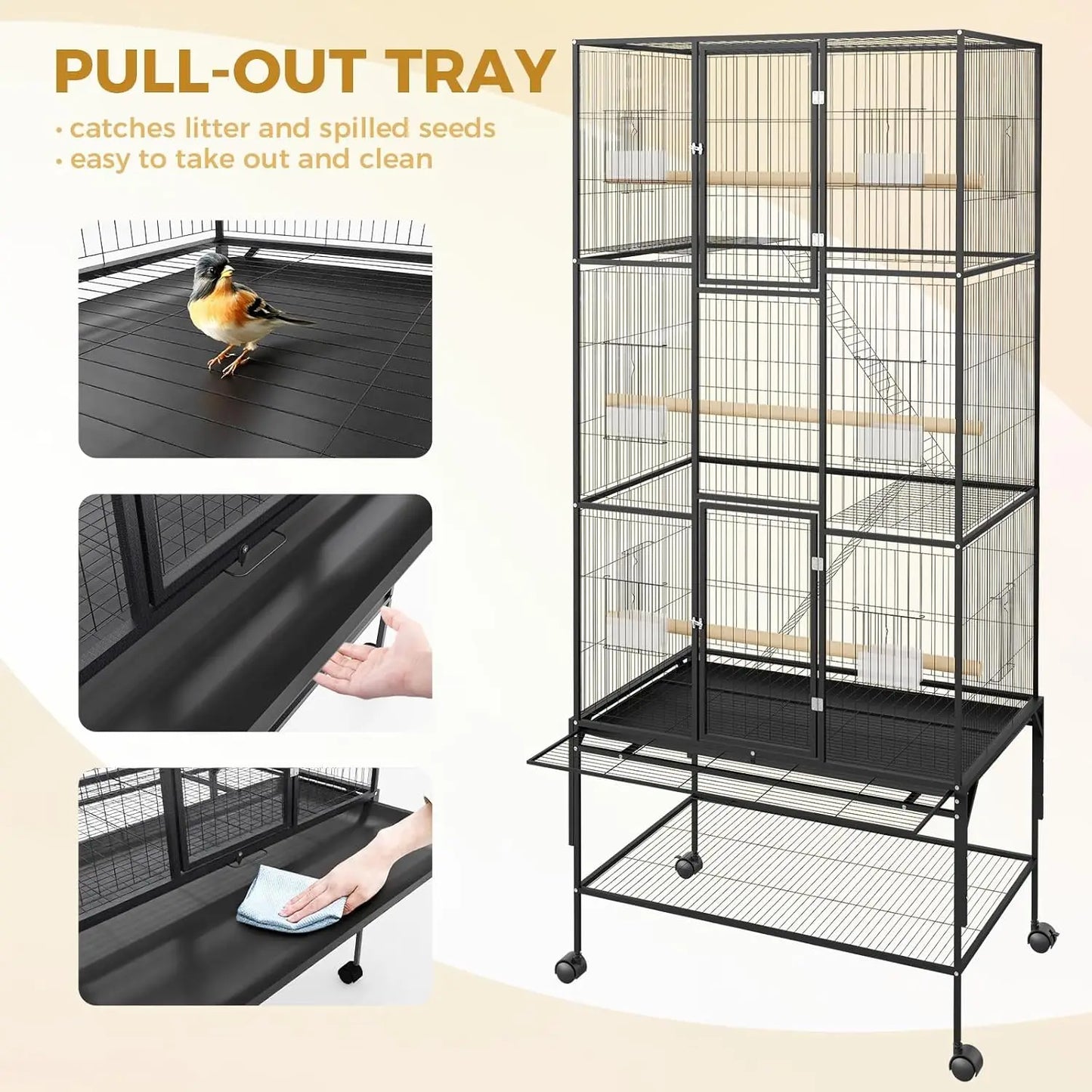 HiMISSCN Large Bird Cage With Rolling Storage Stands For Parrot