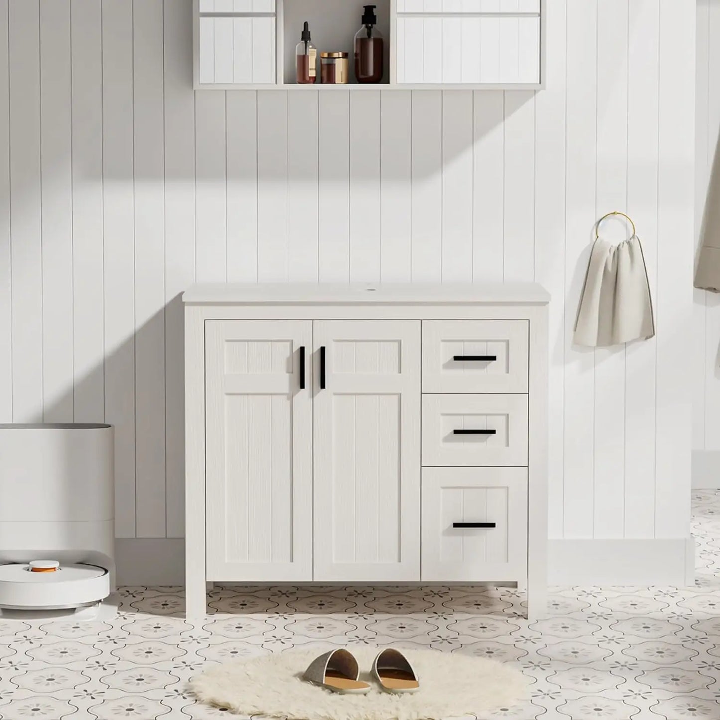 Modern Freestanding Bathroom Vanity Sink Cabinet With Vessel Top