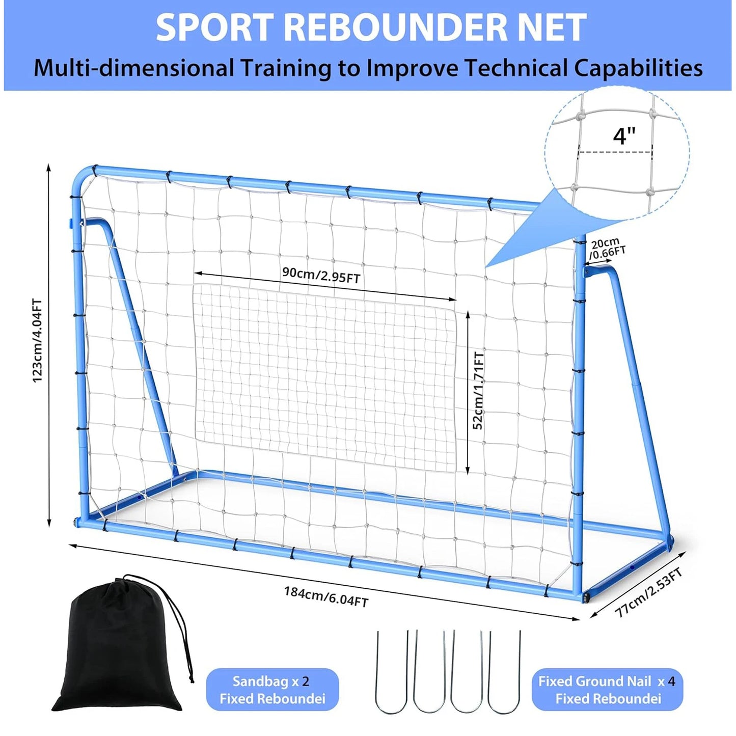 Soccer Rebounder Net Adjustable Angle Foldable Practice Equipment