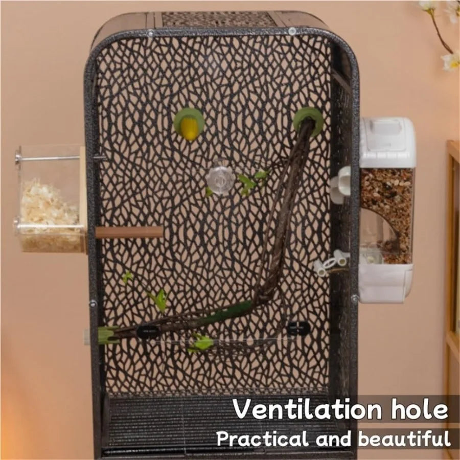 NONECN Parrot Cage With Play Top And Breeding Box Wrought Iron Rolling Base