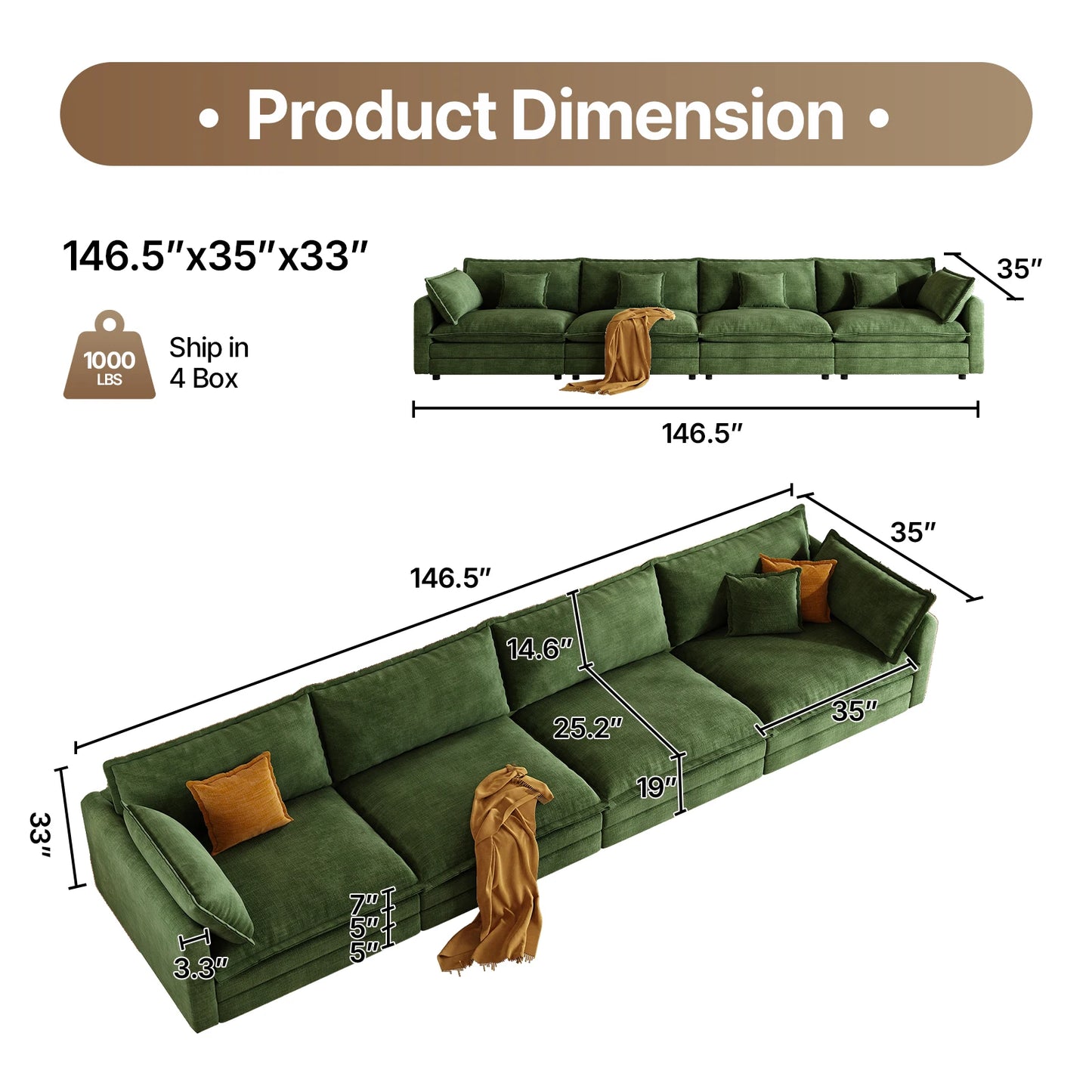 QWCCN L Shaped Modern Sofa Modular Sectional Couch With Ottoman