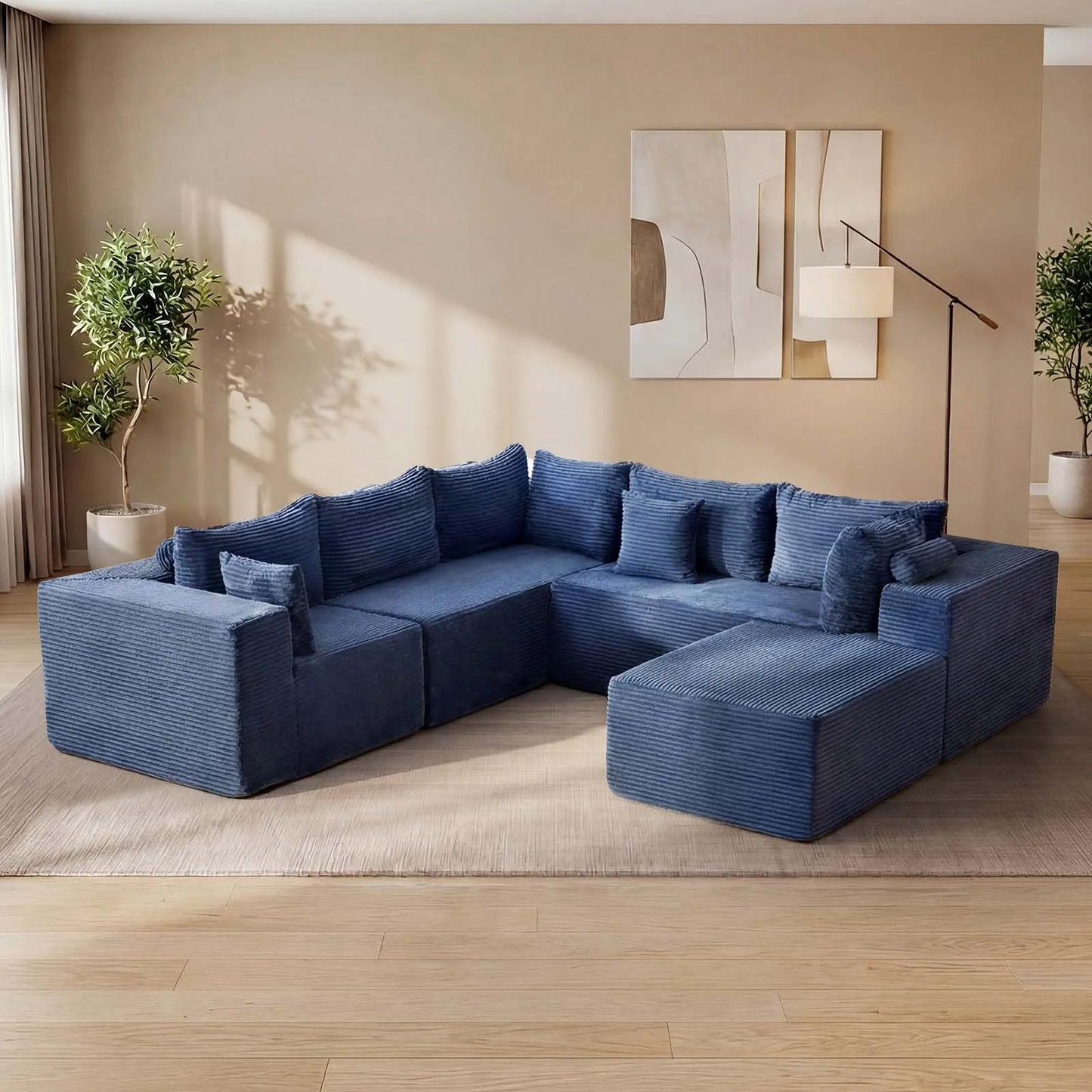 Redlife 6 Seat Modular Sectional Sofa With Corduroy Upholstery