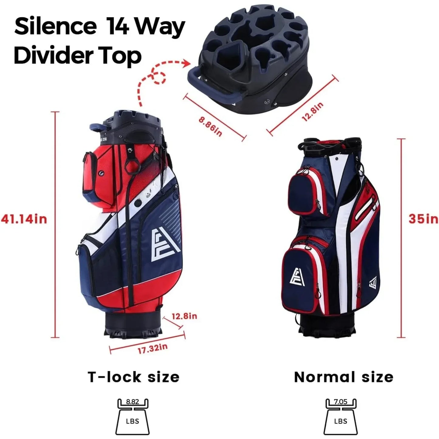 JIYU 14-Way T-Lock Golf Cart Bag With Handles Rain Cover