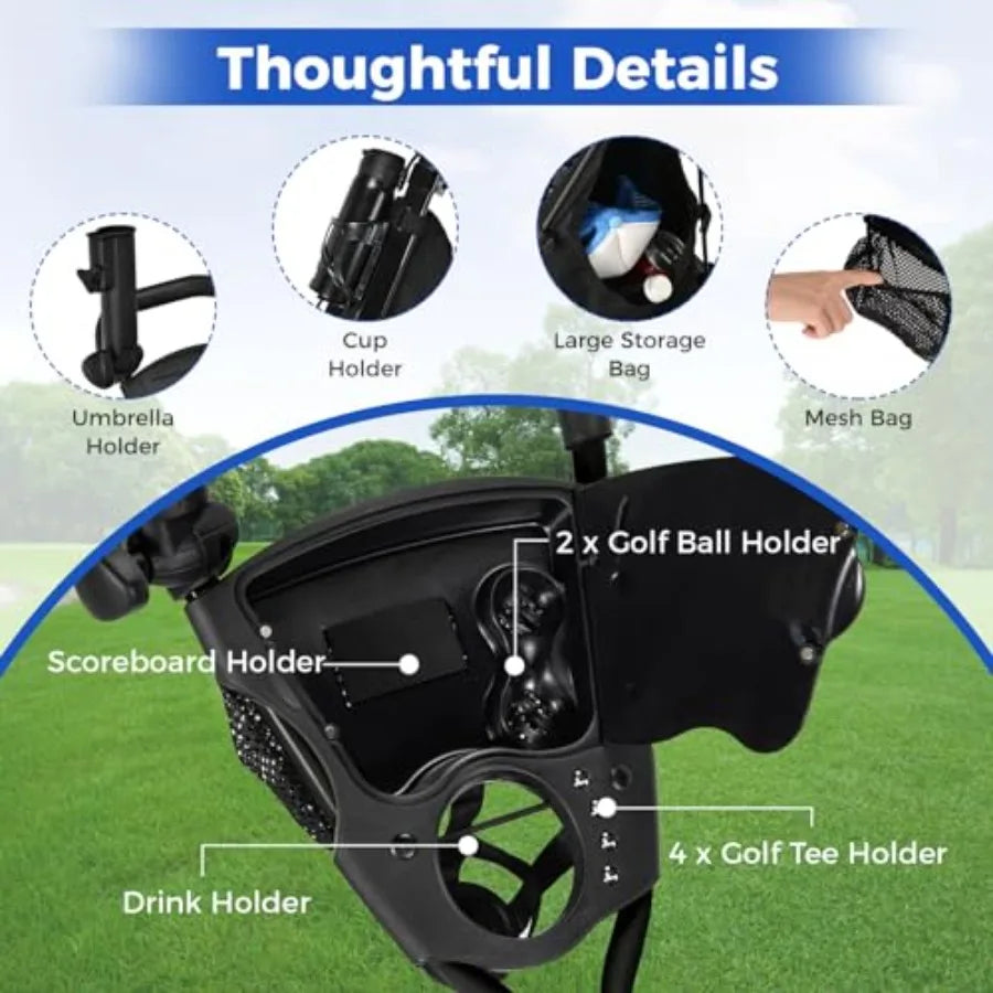 SHXI 3 Wheel Golf Push Cart Aluminum Foldable Lightweight Outdoor