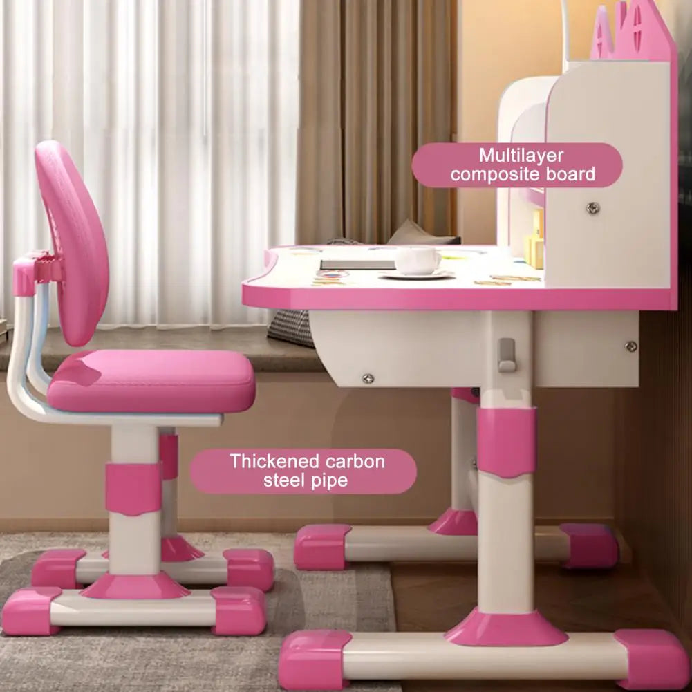 Diowewea Kids Desk Chair Set With Adjustable Height And Cartoon Bookstand