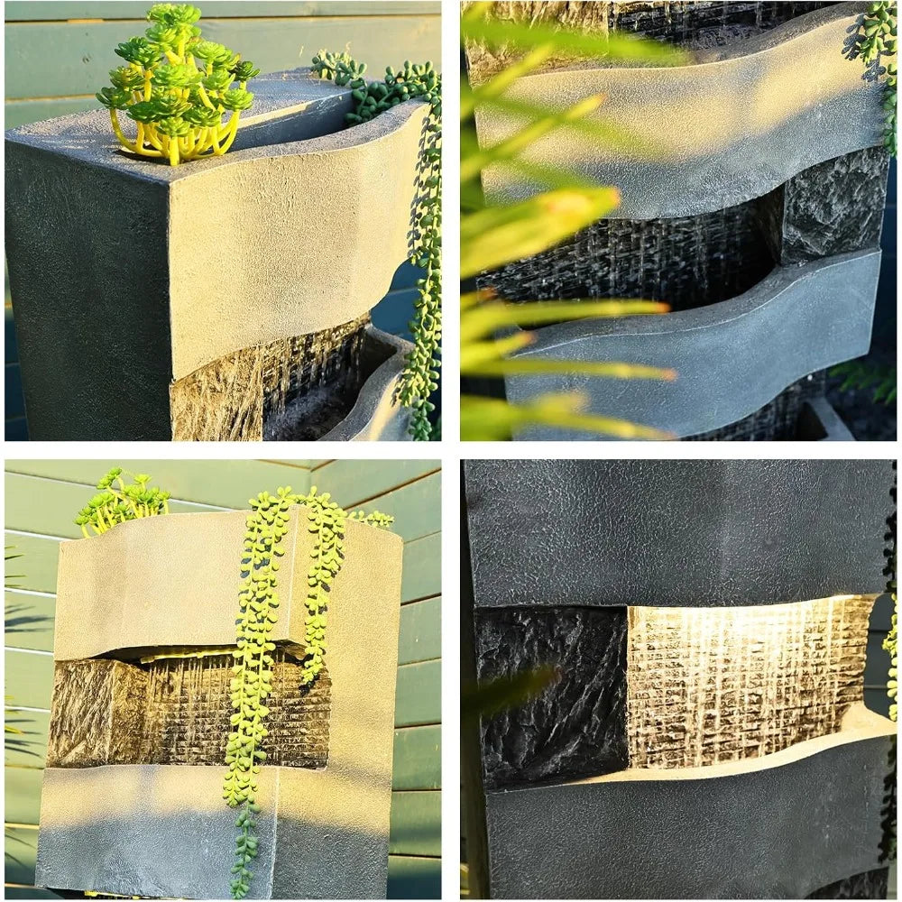 DAFIFY Outdoor 4 Tier Waterfall Fountain With LED Lights