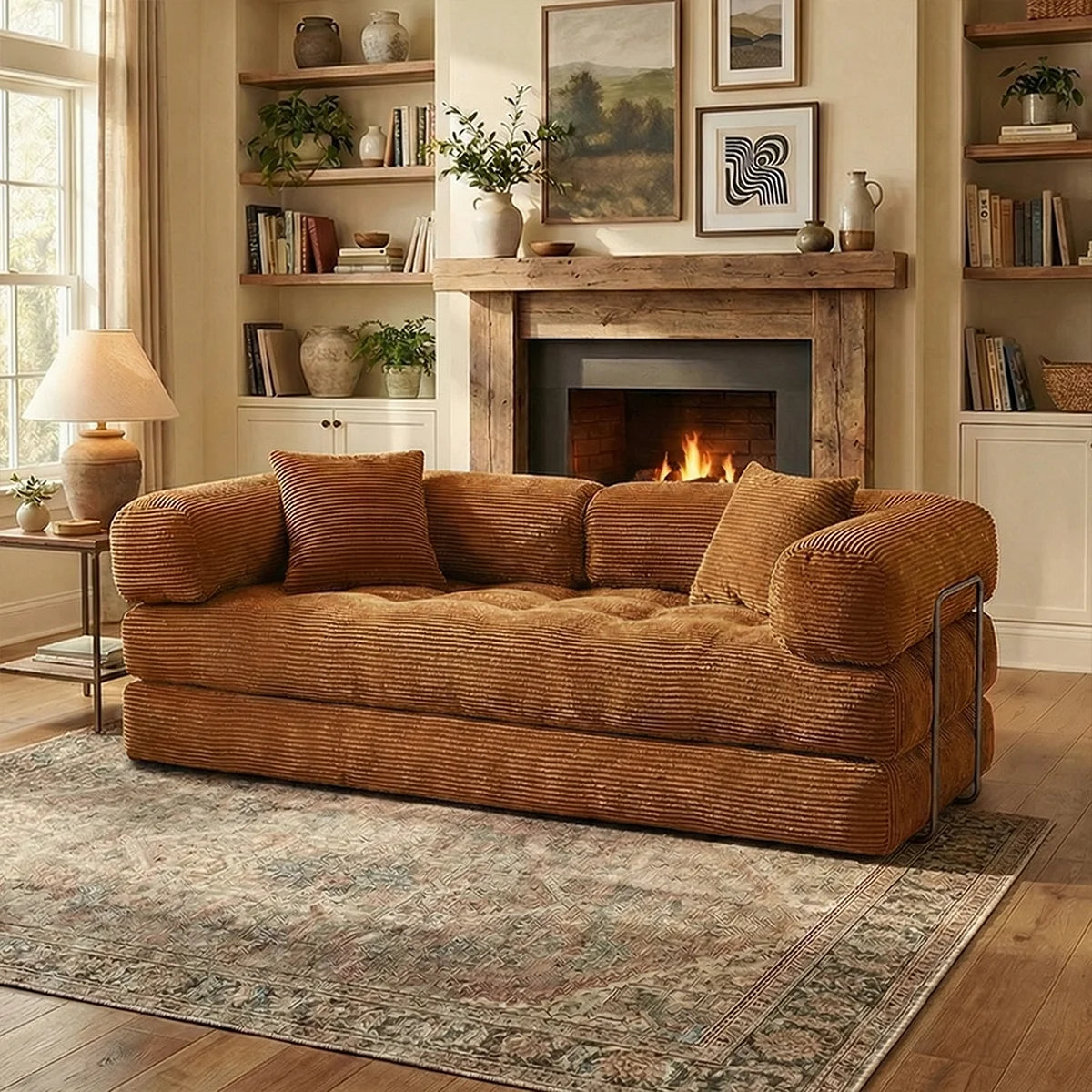 YQzyphyna Futon Sofa Bed 4In1 Corduroy Loveseat For Living Room