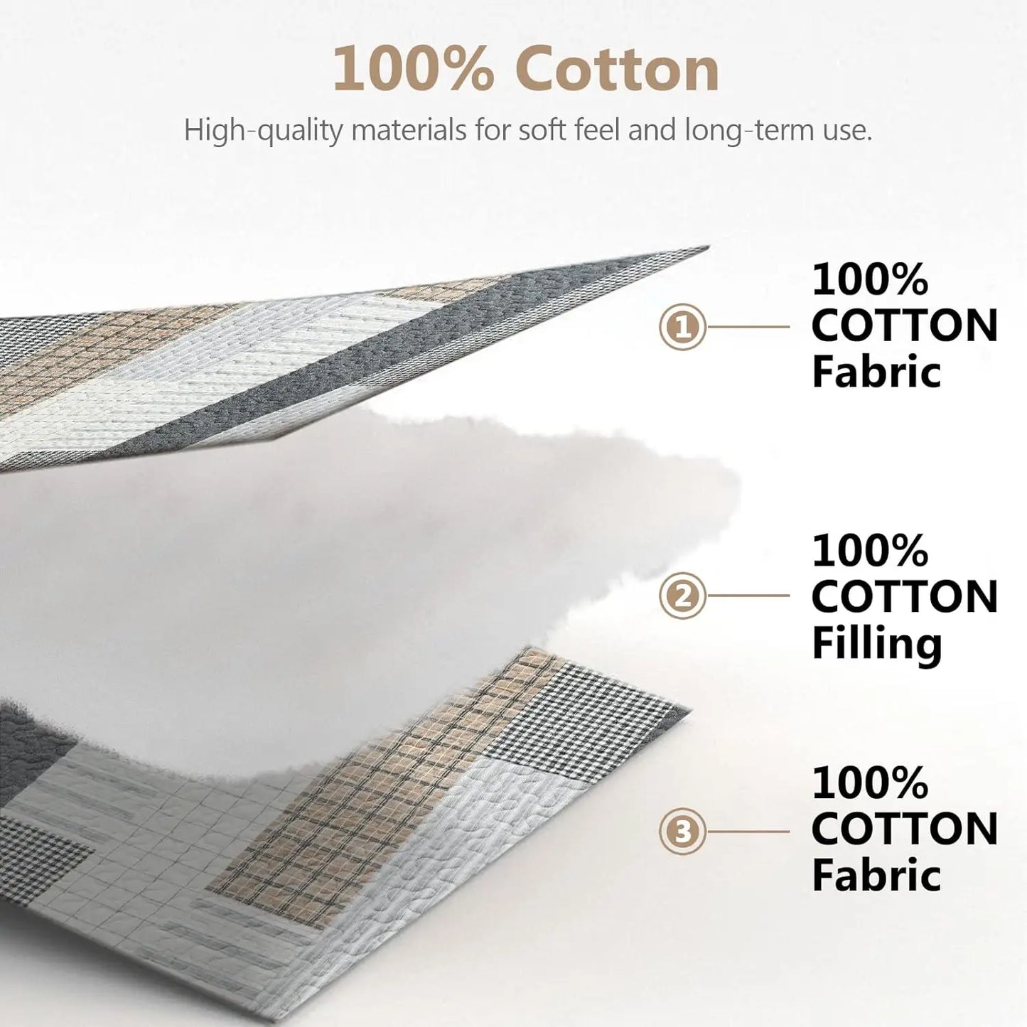 Cotton Patchwork Quilt Set With Reversible Plaid Design