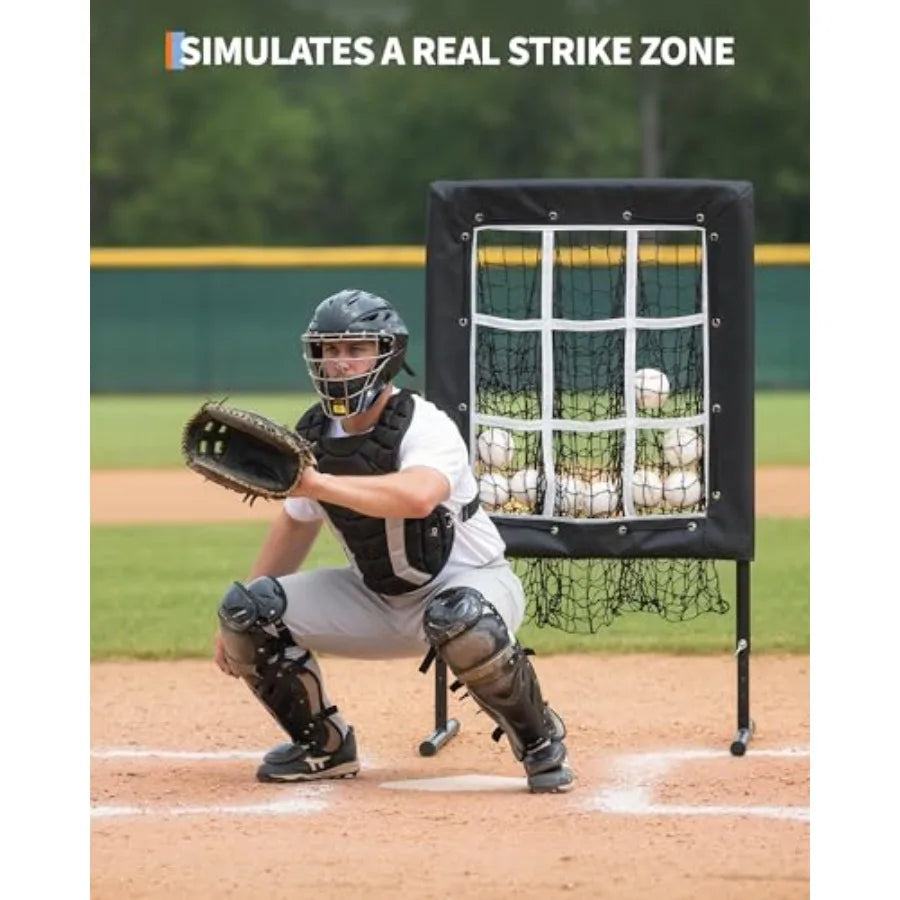 Baseball Pitching Net 9 Hole Strike Zone Adjustable Height Portable