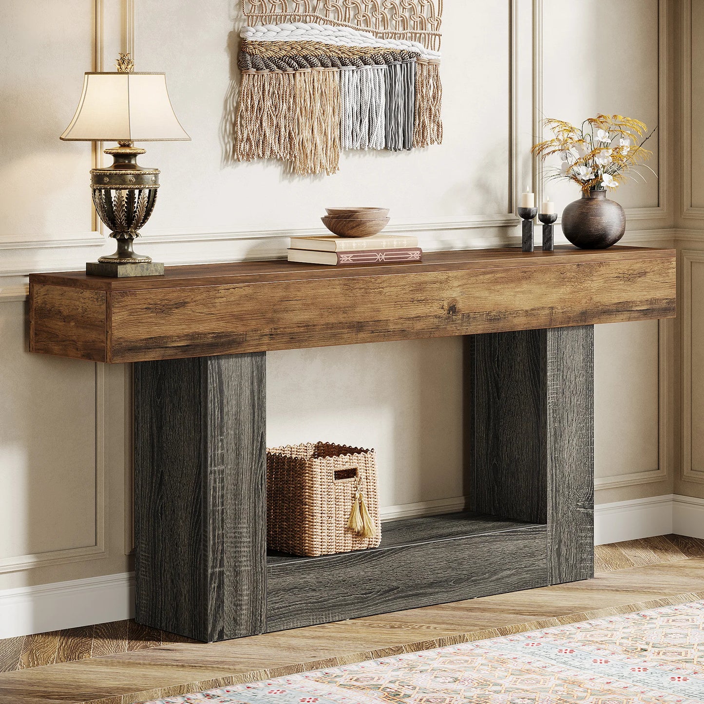 Tribesigns Farmhouse Console Table With U Shaped Base