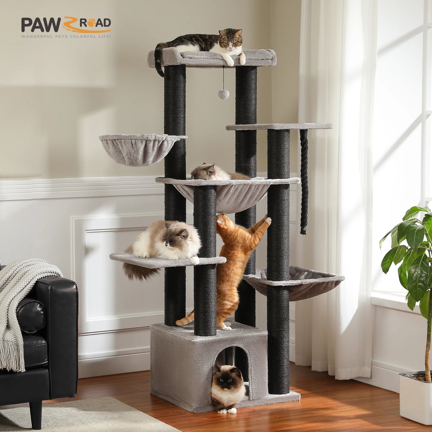 PAWZ Road Cat Tree With Multiple Levels And Hammock