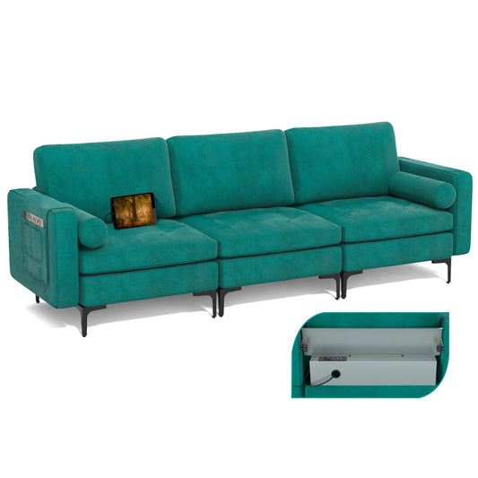 Modular Sofa Couch With Side Storage Pocket USB Ports