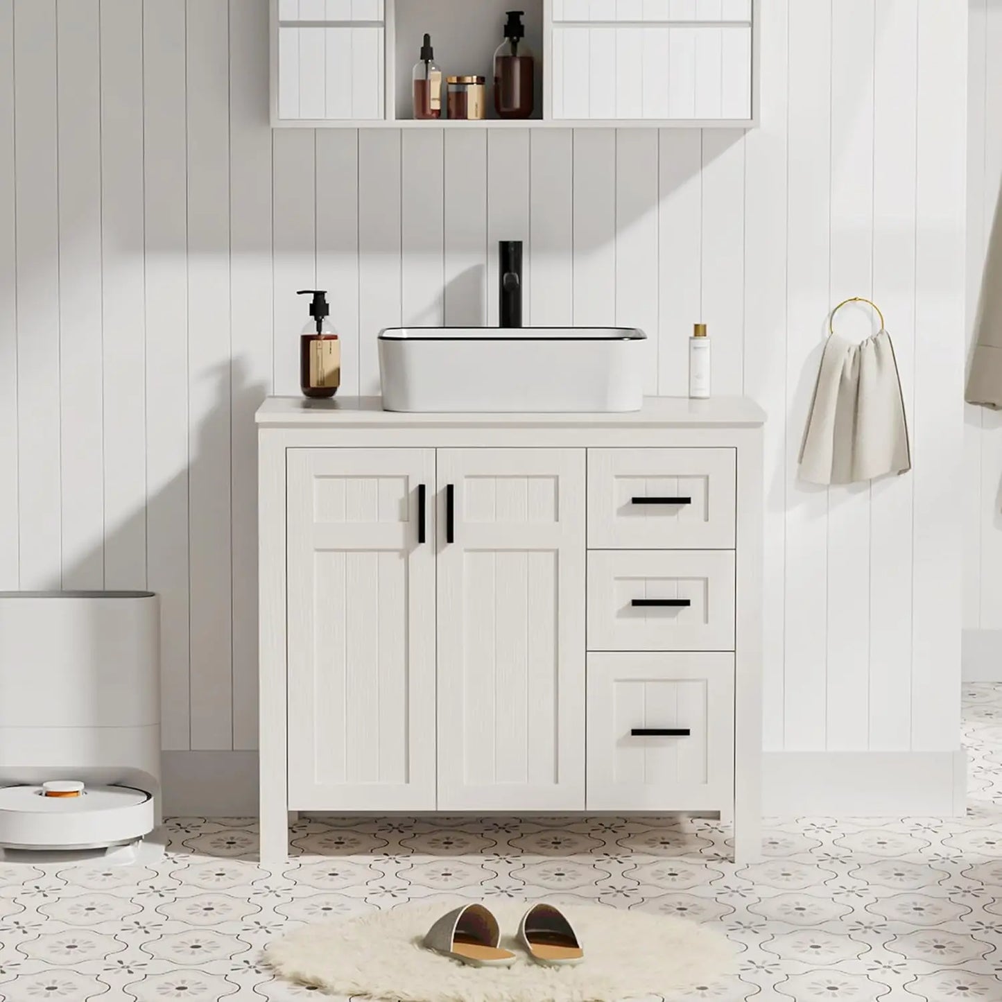 Modern Freestanding Bathroom Vanity Sink Cabinet With Vessel Top