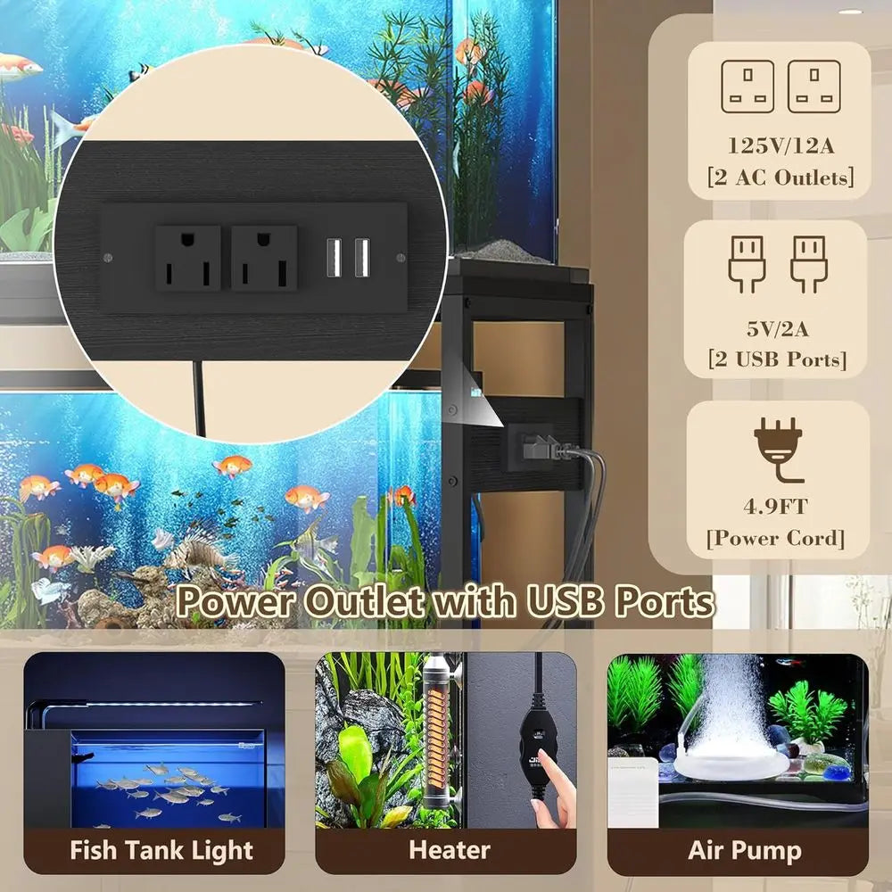 Heavy Duty Metal Aquarium Stand With Power Outlet For Reptile Terrarium