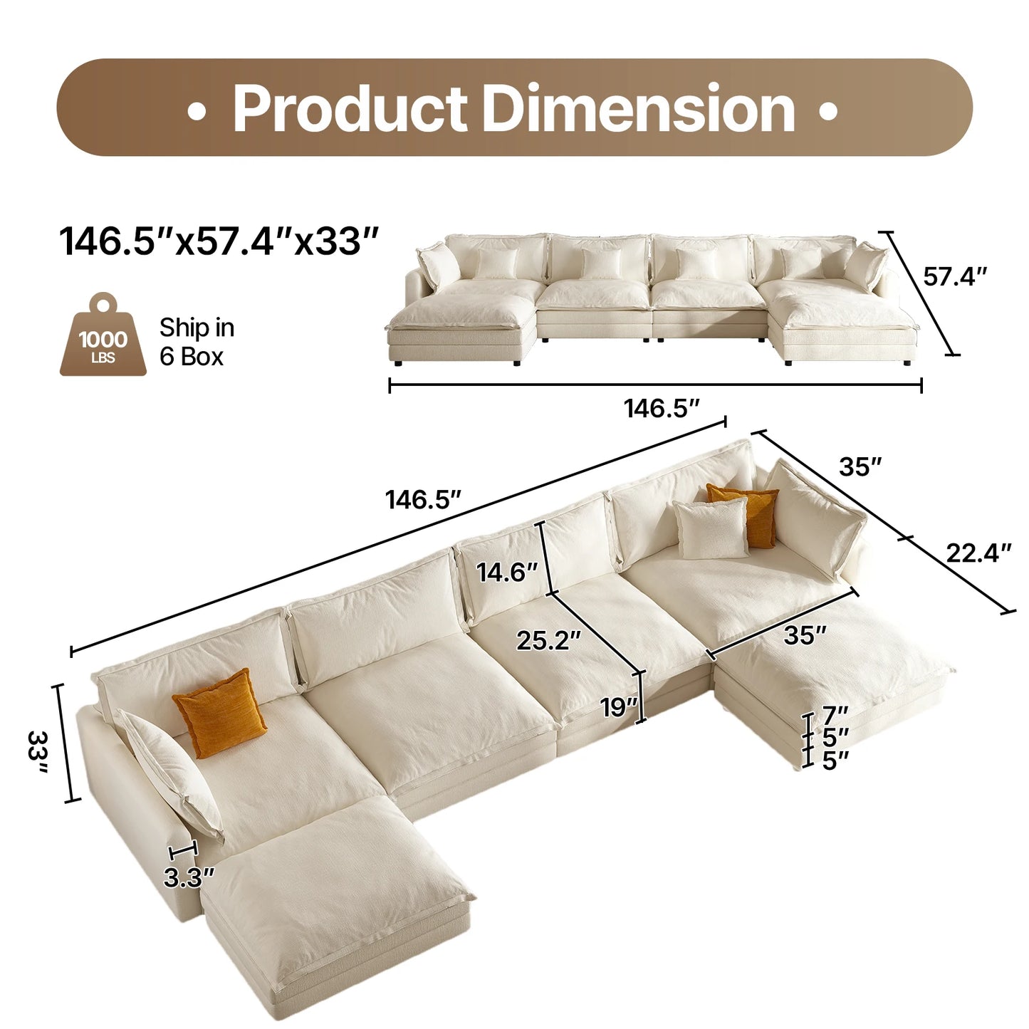 QWCCN L Shaped Modern Sofa Modular Sectional Couch With Ottoman