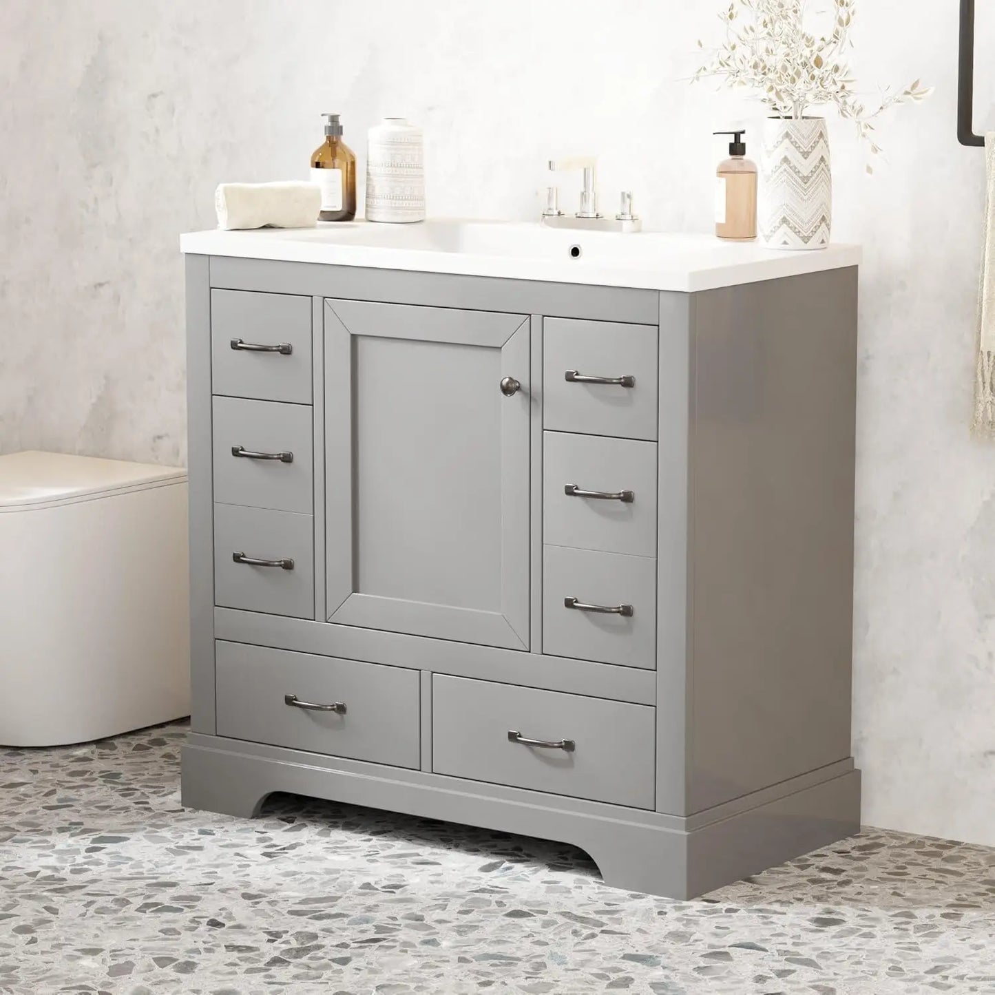 Bathroom Vanity Cabinet With Sink Six Drawers Soft Close Doors