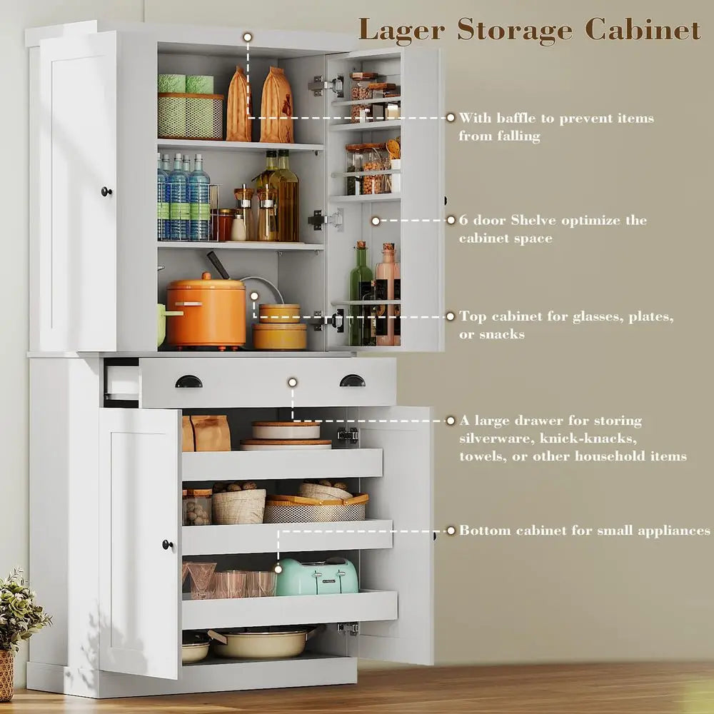 Kitchen Pantry Cabinet Freestanding Cupboard With Drawer And Sliding Storage