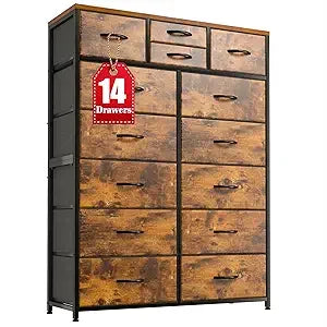 YQXH Tall Dresser With 14 Drawers Metal Frame Wood Top