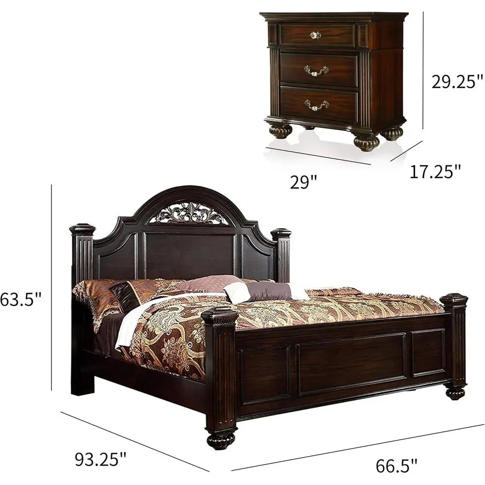 Solid Wood Traditional Bedroom Set With Chest Mirrored Dresser Nightstands