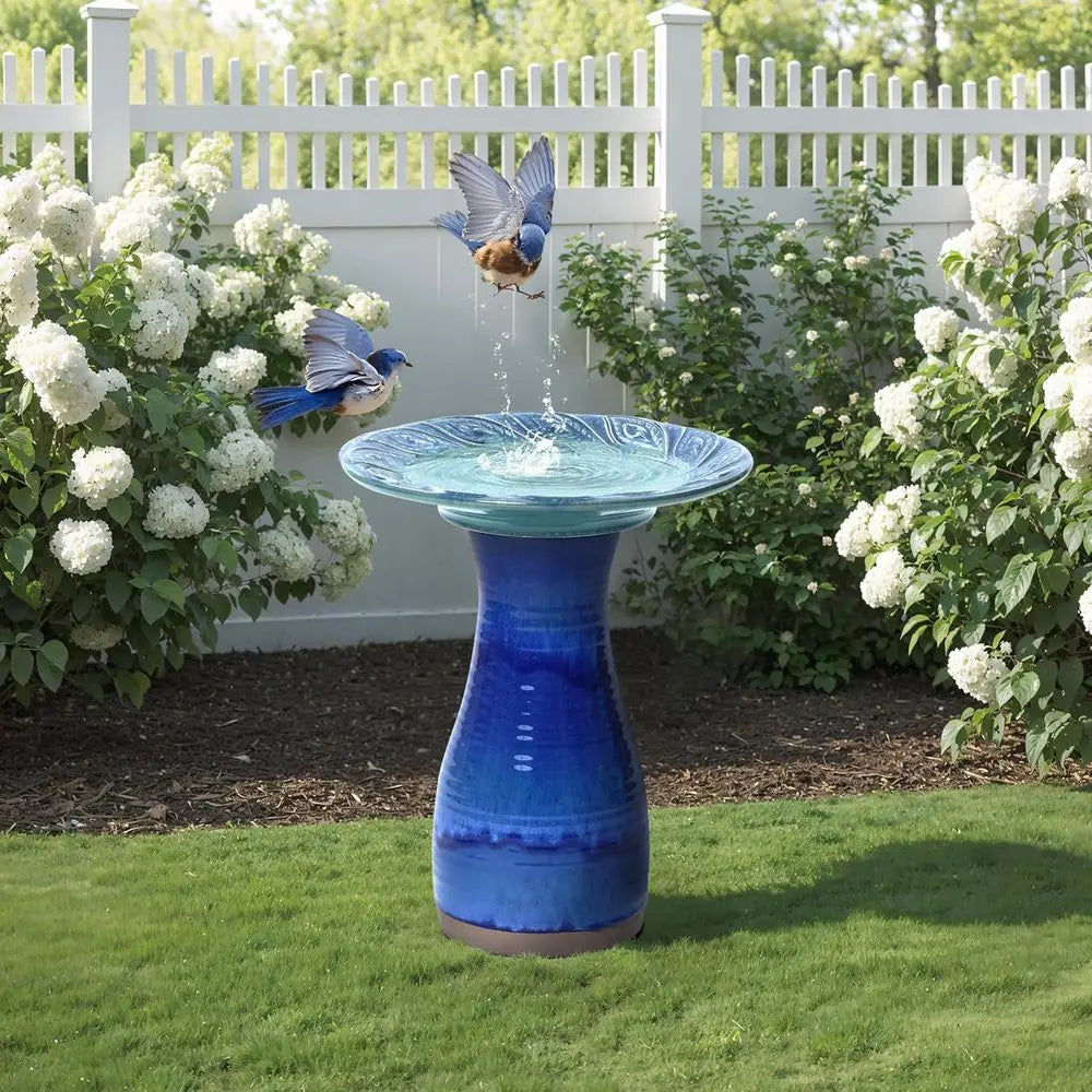 Glazed Ceramic Bird Bath Outdoor Garden Pedestal for Outdoors