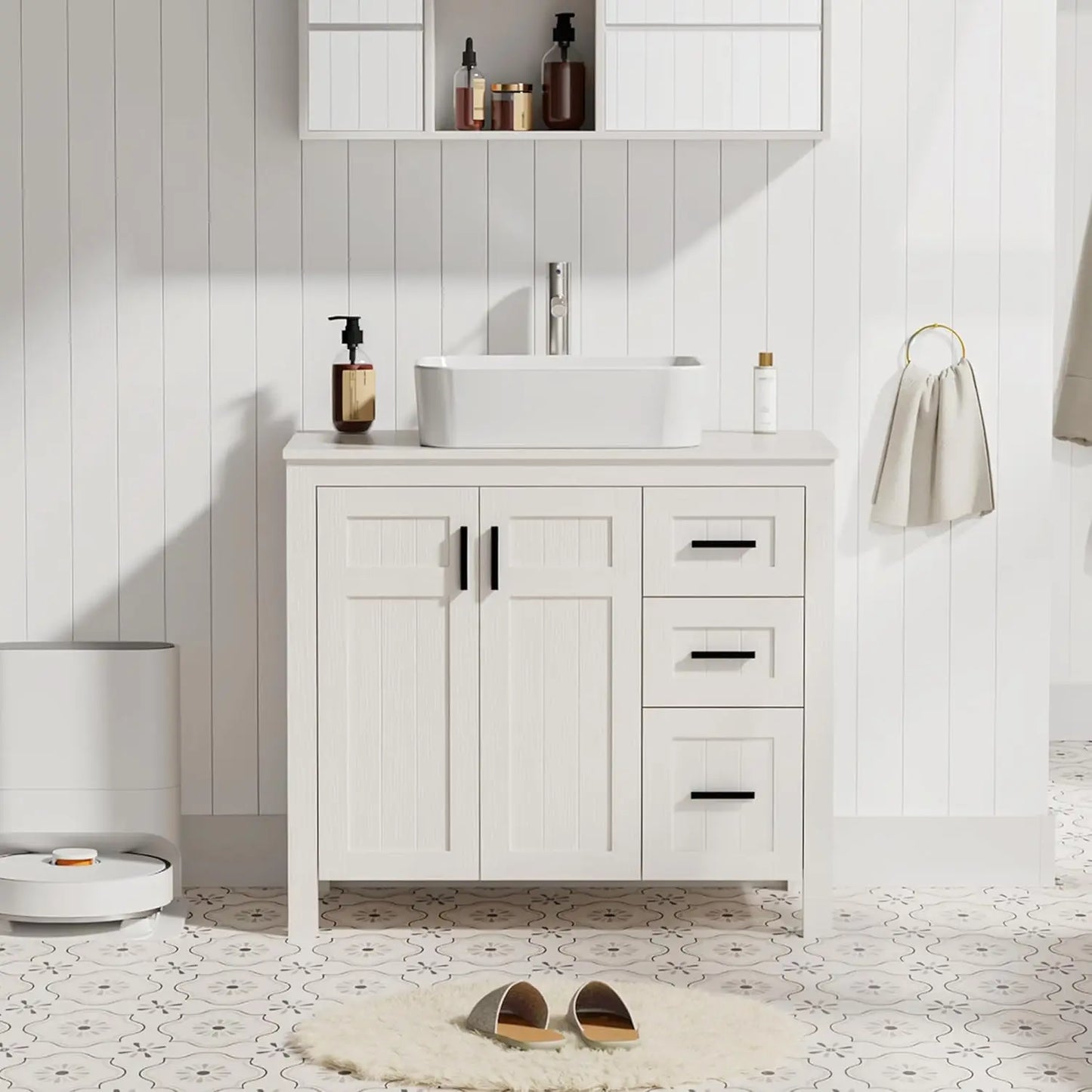 Modern Freestanding Bathroom Vanity Sink Cabinet With Vessel Top