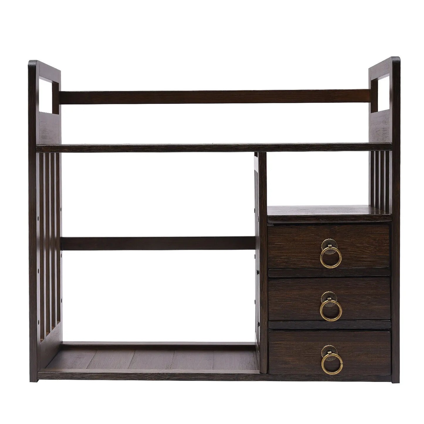 Bymaocar Bamboo Desktop Bookshelf Organizer With 3 Drawers