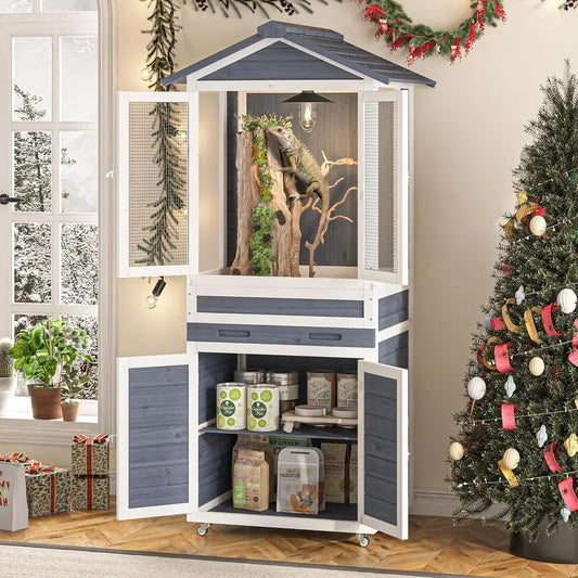 Wooden Reptile Enclosure Terrarium With Ventilation Storage Wheels