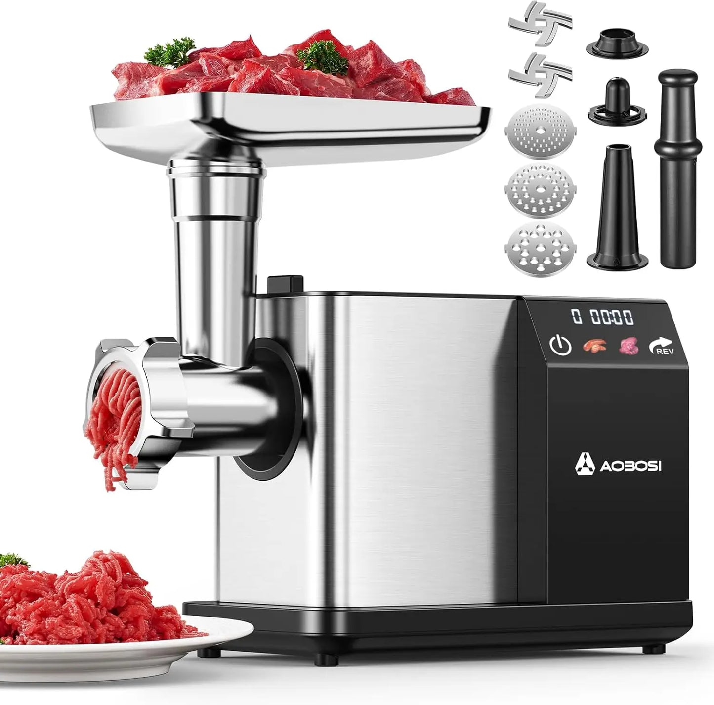 Electric Meat Grinder Touch Screen Auto Reverse 3 Speeds Stainless