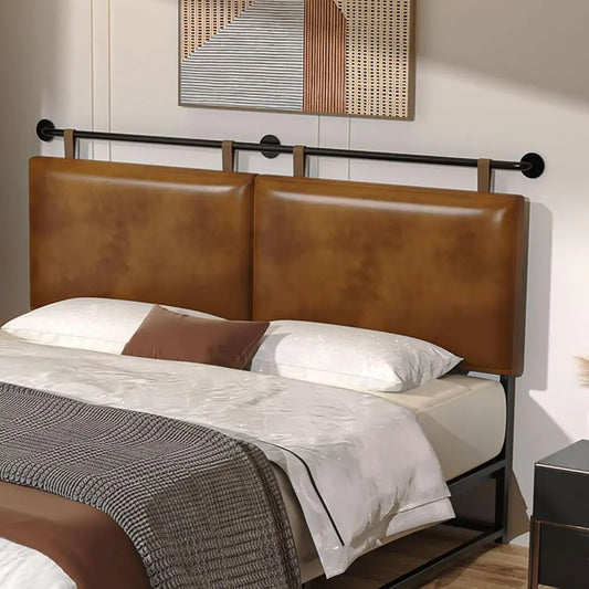 DAFIFY Wall Mounted PU Leather Headboard Industrial Pipe Design for Bed