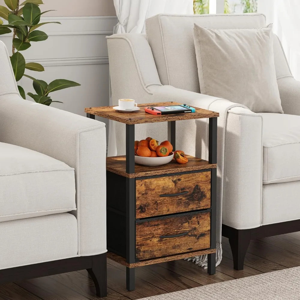 Set Of 2 Nightstands With Fabric Drawers Modern End Tables