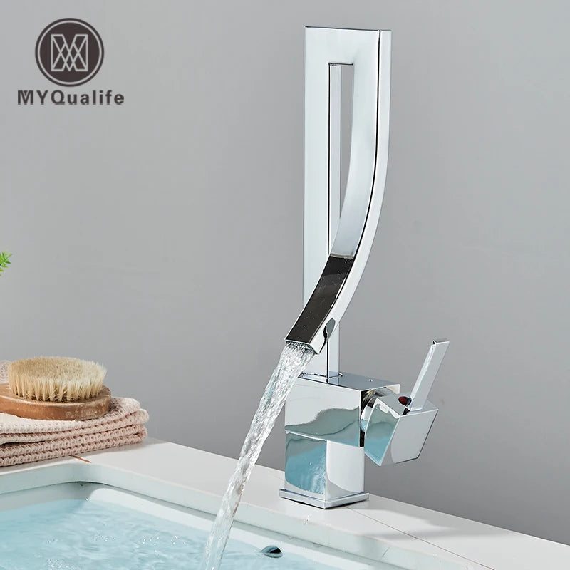 MYQualife Brass Deck Mounted Bathroom Basin Faucet Mixer Tap