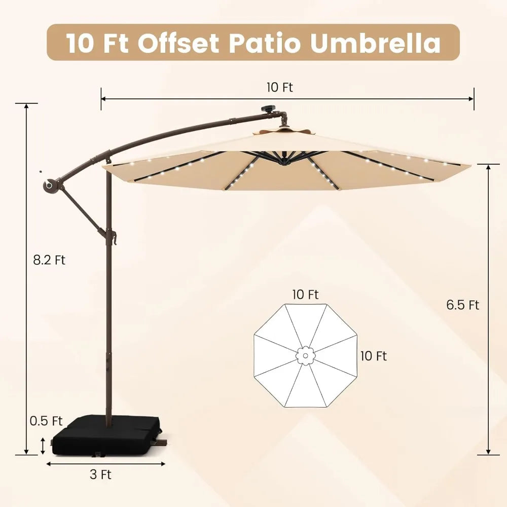 Offset Patio Umbrella Cantilever With Base Included Tilt And Solar LED Lights