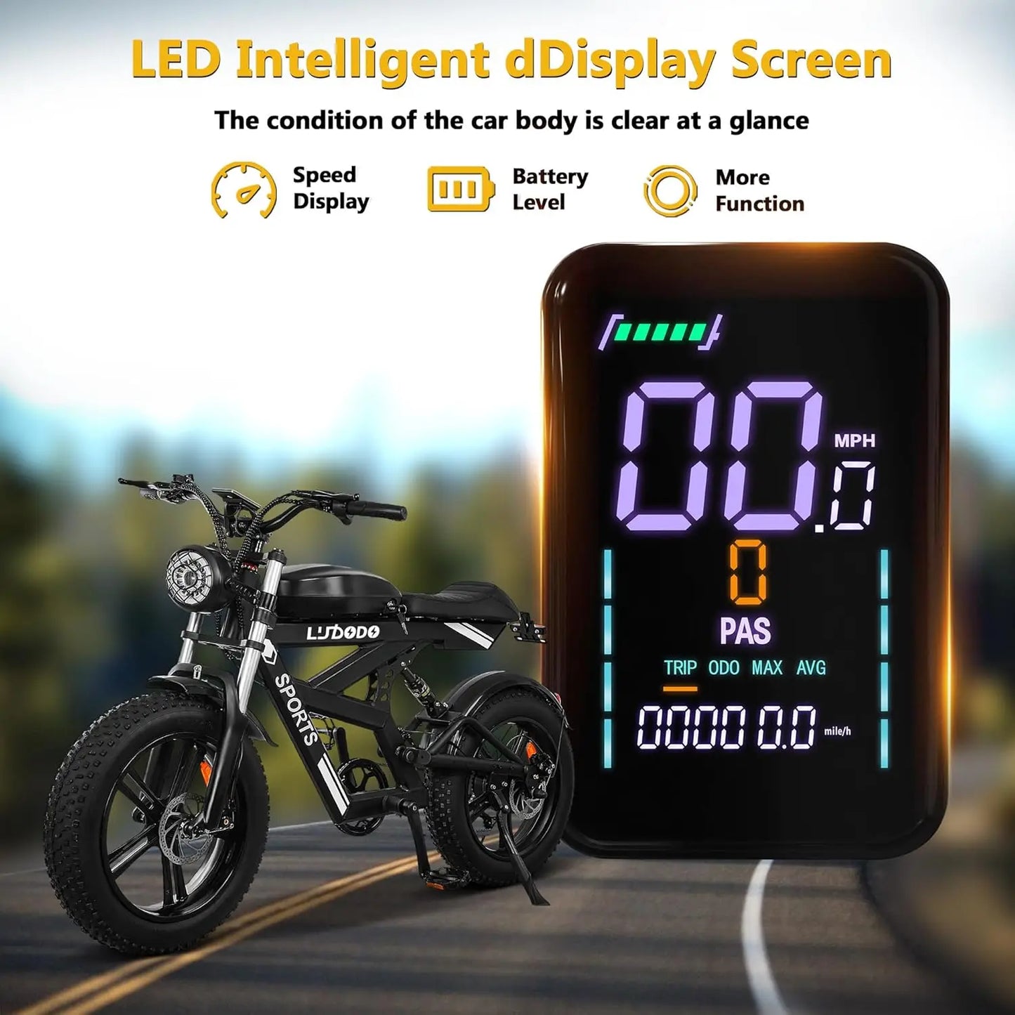 Electric Fat Tire Mountain Bike 1500W 35MPH 48V 816Wh Battery