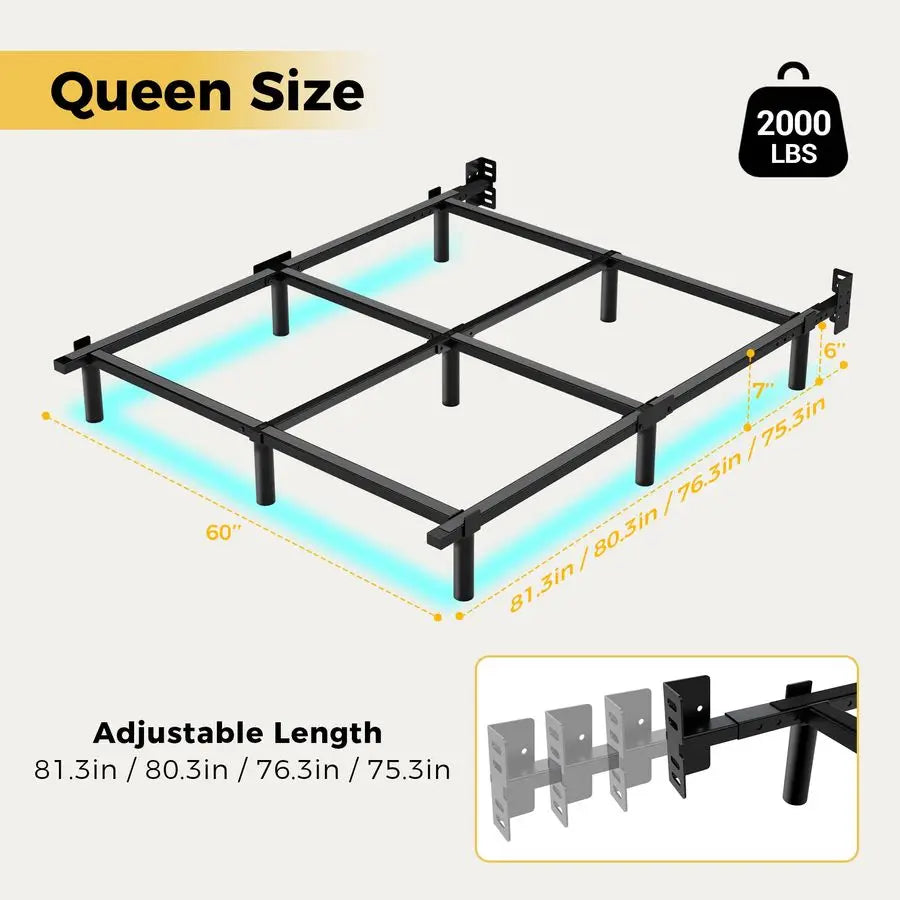 Queen Bed Frame With Smart LED Lights For Modern Bedroom