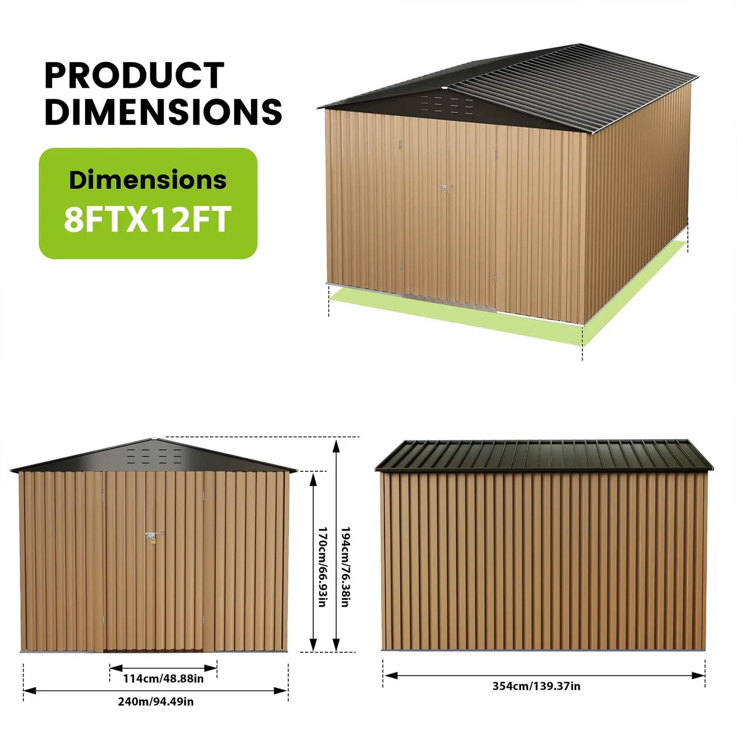 HiMISSH Waterproof Outdoor Storage Shed Garden Metal Tool Shed