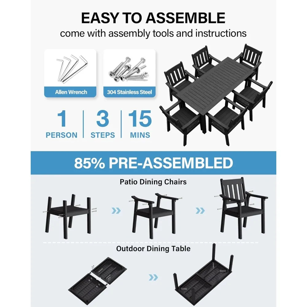Patio Table Set 7 Piece Outdoor Dining Chairs Umbrella Hole