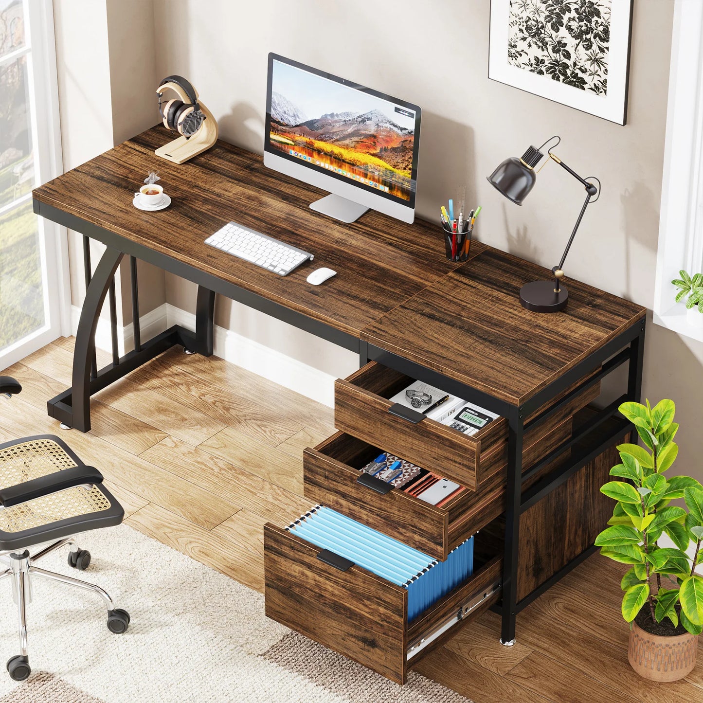 Tribesigns PC Desk With 3 Drawers and Reversible Drawers