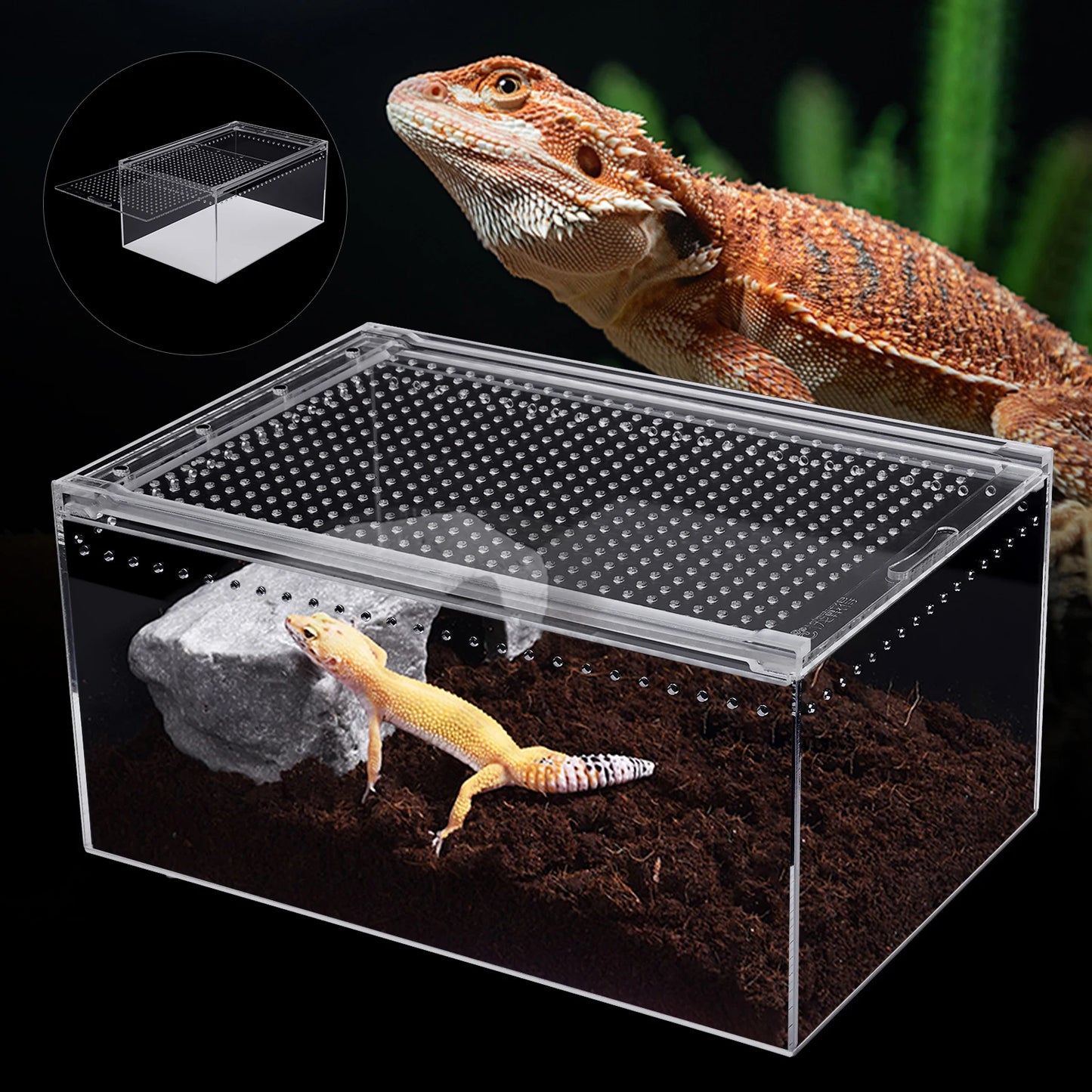 Bymaocar Clear Acrylic Reptile Terrarium Stackable With Magnetic Lock