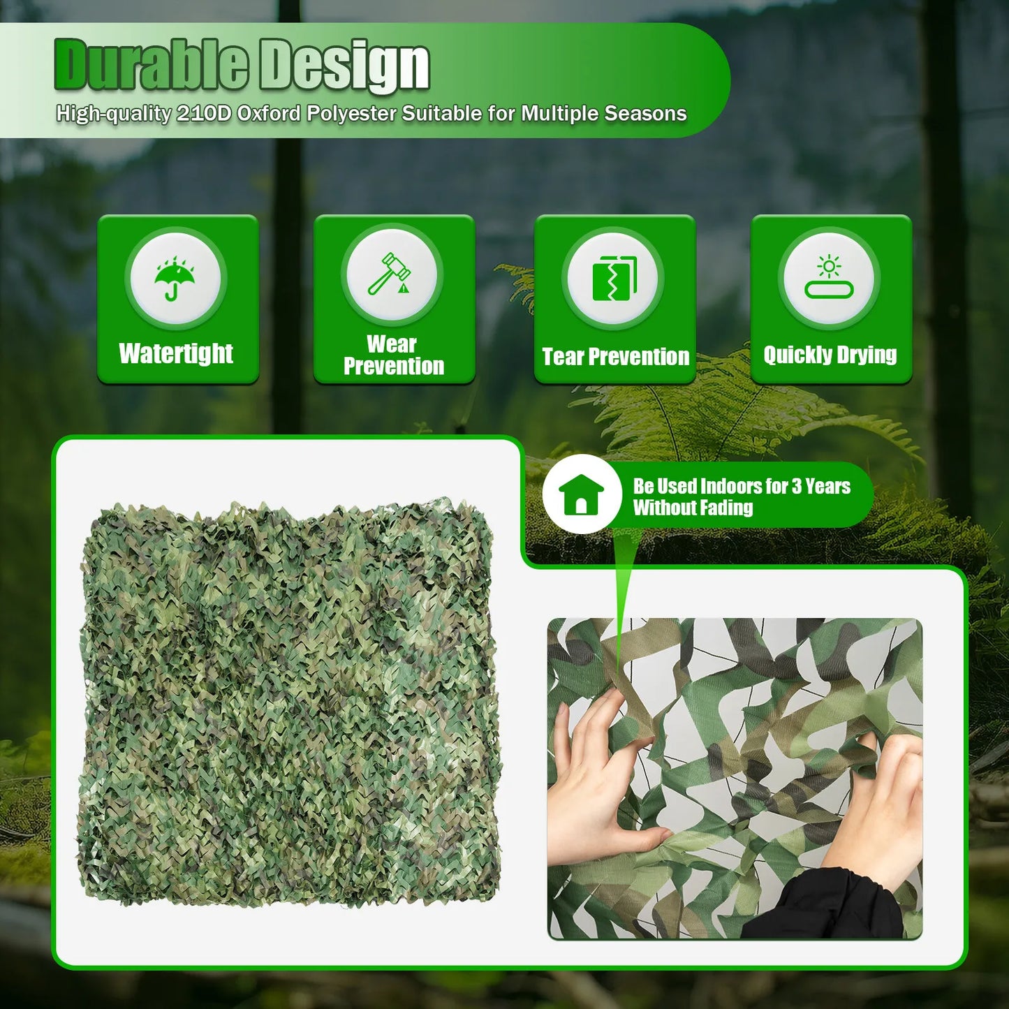 NONECN Camouflage Net Polyester Surface And Nylon String For Garden