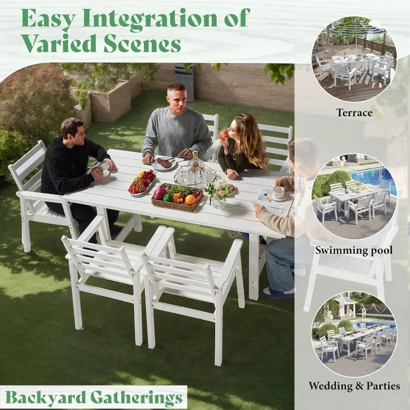 HDPE Outdoor Dining Table Set With 6 Chairs Umbrella Hole
